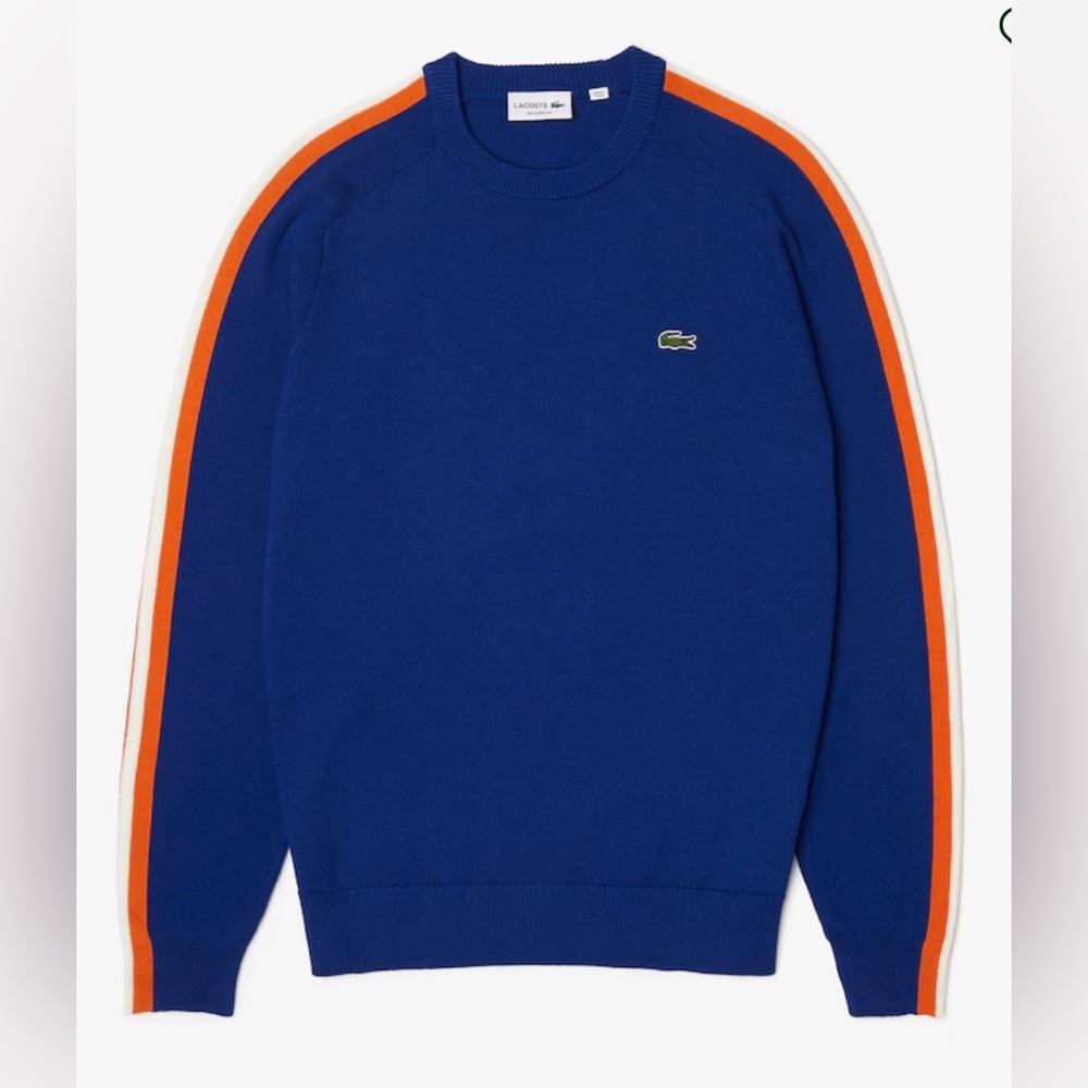 Lacoste Men’s Crew Neck Contrast Bands Cotton Blend Sweater size 5-L NWT!